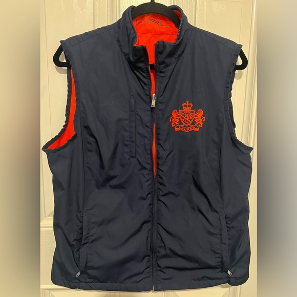 Lauren Ralph Lauren Jackets & Blazers - Lauren Ralph Lauren L Womens Crest Reversible Golf Vest Blue Orange Embroidered